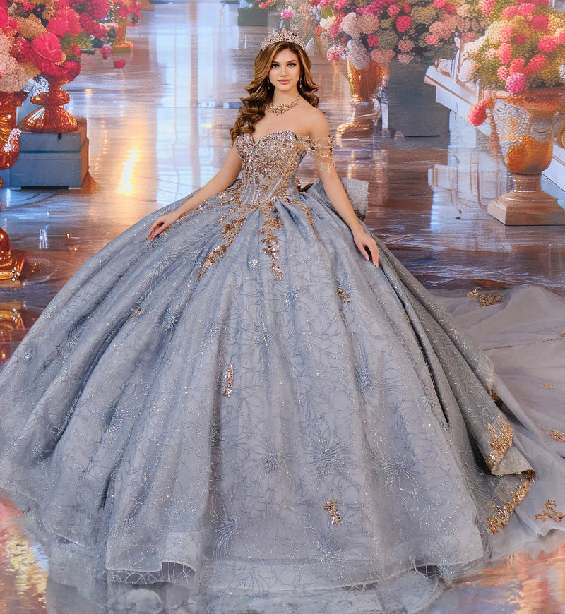Show-stopping corset top ball gown w/ a detachable train