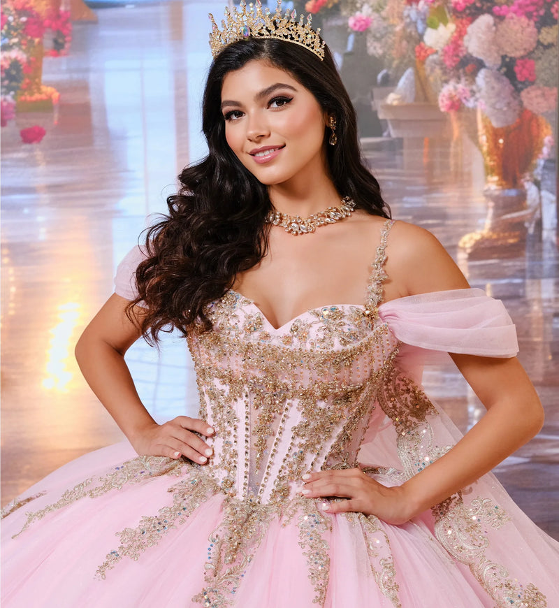 Magical glittering tulle quinceañera dress w/ detachable cape