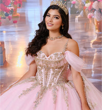 Magical glittering tulle quinceañera dress w/ detachable cape