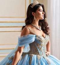 Magical glittering tulle quinceañera dress w/ detachable cape