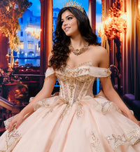 Quinceañera ball gown w/ royal train & detachable bow & collar