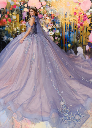 Quinceañera ball gown w/ corset bodice & embellished off-the-shoulder straps