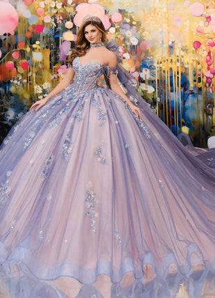 Quinceañera ball gown w/ corset bodice & embellished off-the-shoulder straps