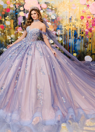 Quinceañera ball gown w/ corset bodice & embellished off-the-shoulder straps