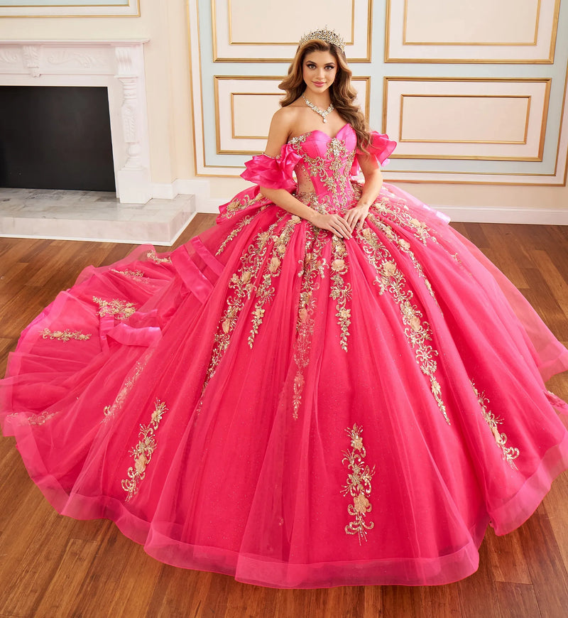 Sheer panel quinceañera ball gown w/ sparkling rhinestones