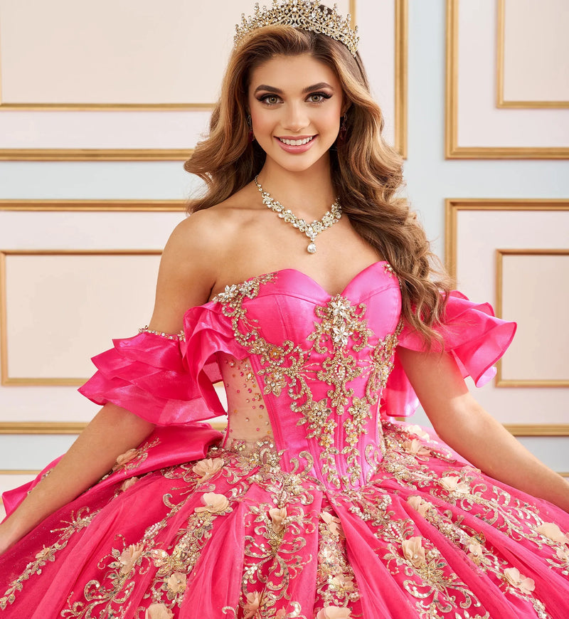 Sheer panel quinceañera ball gown w/ sparkling rhinestones