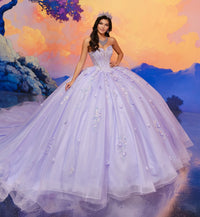 Basque waist quinceañera ball gown w/ 3D flowers & ornate beadwork