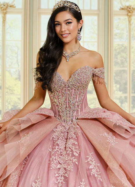 Chandelier sleeve quinceañera ball gown w/ stunning bow accents
