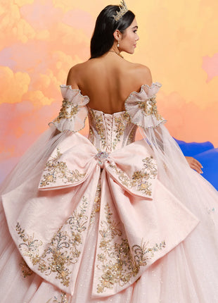 Quinceañera gown w/glitter tulle & cape sleeves
