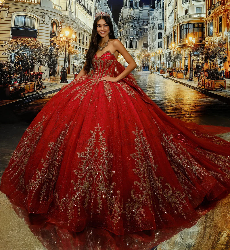 Double-Tier Sweetheart Neckline Gown w/ Halter Cape