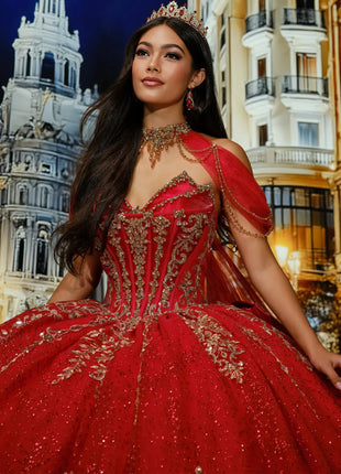 Double-Tier Sweetheart Neckline Gown w/ Halter Cape