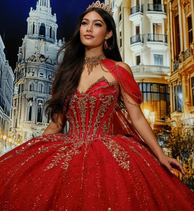 Double-Tier Sweetheart Neckline Gown w/ Halter Cape