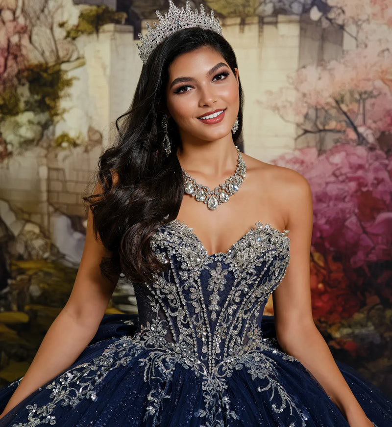 Sweetheart Semi-Sheer Bodice Ball Gown w/ Jeweled Cape