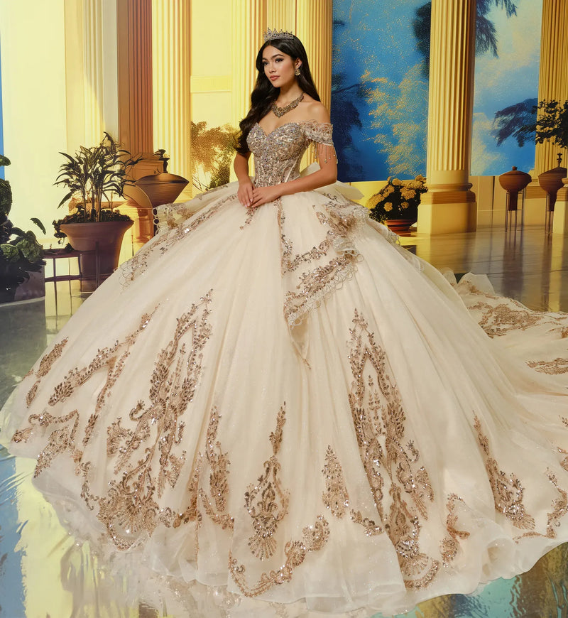 Sweetheart Glitter Tulle Ball Gown w/ Bow & Pockets