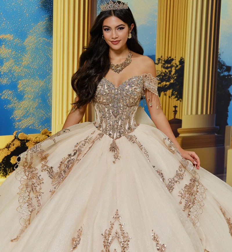 Sweetheart Glitter Tulle Ball Gown w/ Bow & Pockets