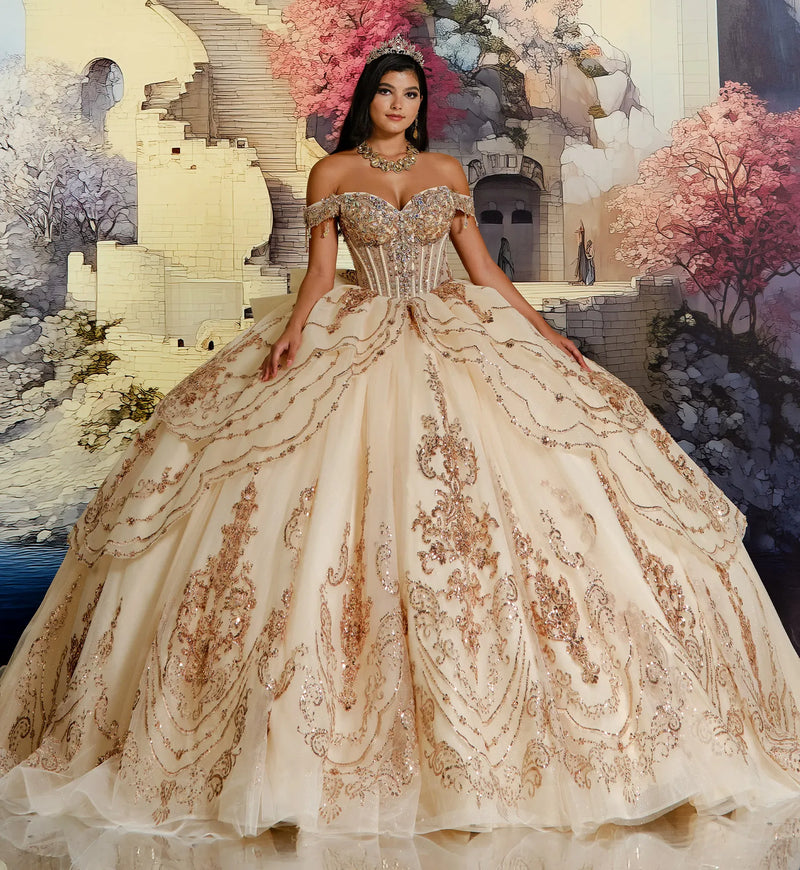Sweetheart Glitter Tulle Ball Gown w/ Detachable Bow & Necklace