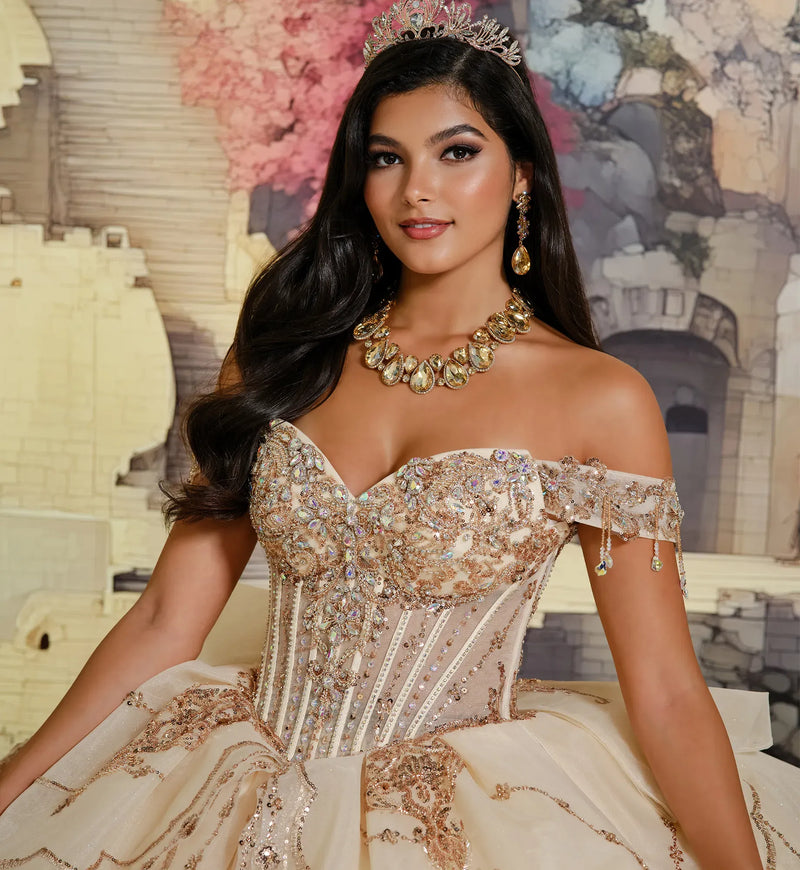 Sweetheart Glitter Tulle Ball Gown w/ Detachable Bow & Necklace