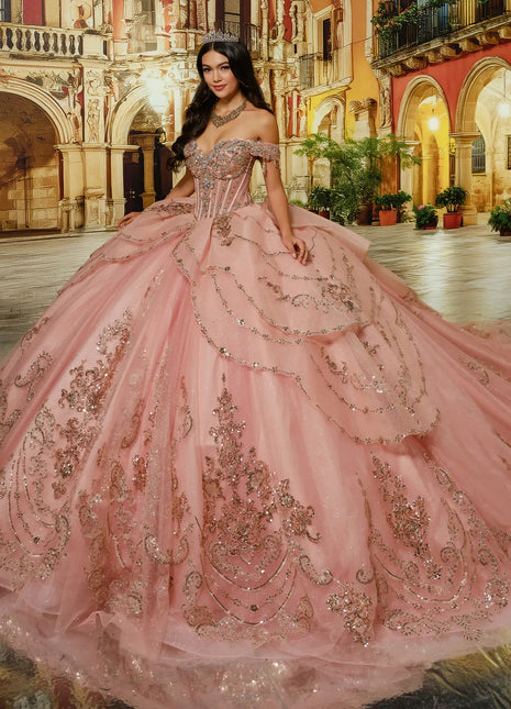Sweetheart Glitter Tulle Ball Gown w/ Detachable Bow & Necklace