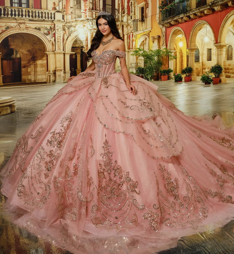 Sweetheart Glitter Tulle Ball Gown w/ Detachable Bow & Necklace
