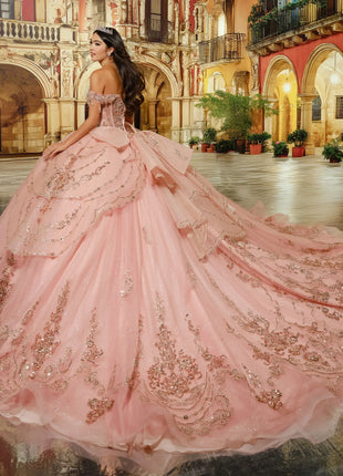 Sweetheart Glitter Tulle Ball Gown w/ Detachable Bow & Necklace