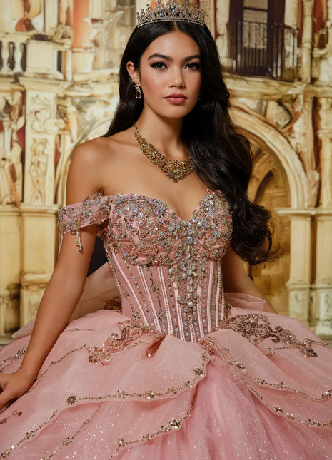 Sweetheart Glitter Tulle Ball Gown w/ Detachable Bow & Necklace