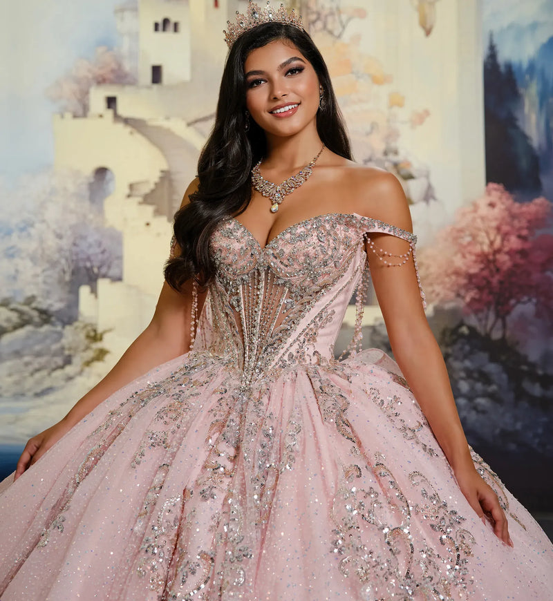 Stone Accent Off-the-Shoulder Ball Gown