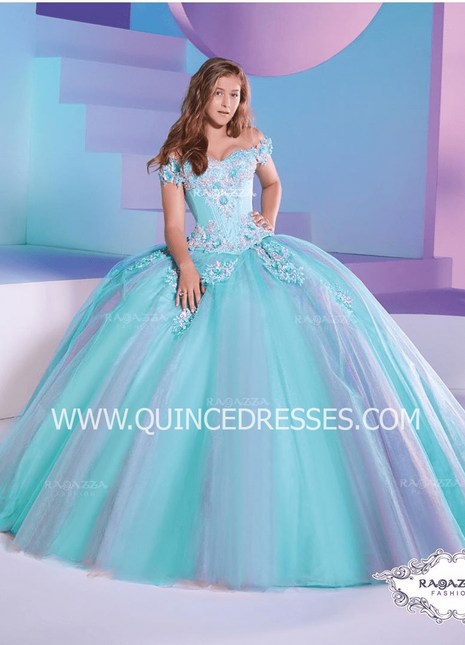 TWO TONE OFF SHOULDER QUINCEANERA DRESS BY RAGAZZA FASHION D37-537