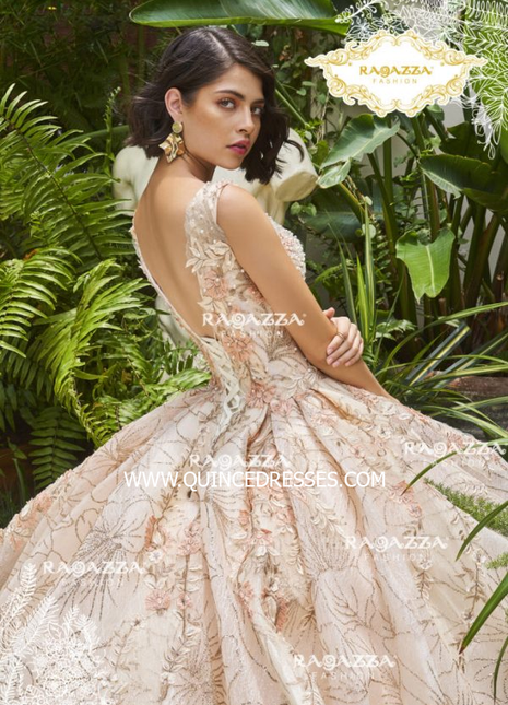 FLORAL PRINT V-NECK QUINCEANERA DRESS BY RAGAZZA FASHION DV32-532
