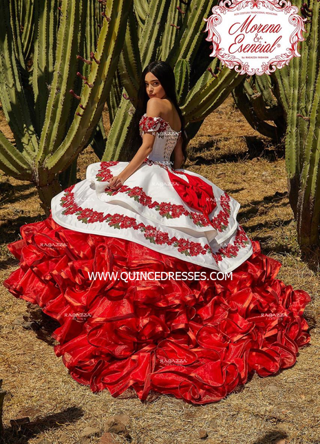 RUFFLED FLORAL CHARRO QUINCE DRESS BY RAGAZZA FASHION MV17-117
