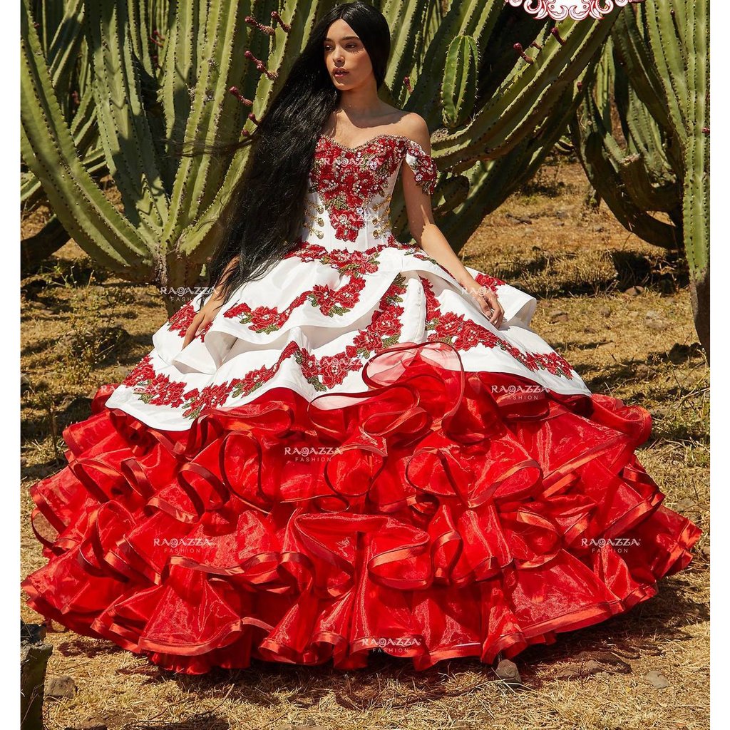 RUFFLED FLORAL CHARRO QUINCE DRESS BY RAGAZZA FASHION MV17 117 QuinceDresses