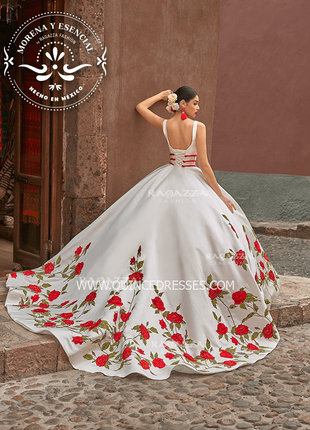 V-NECK FLORAL CHARRO QUINCEANERA DRESS BY RAGAZZA FASHION MV19-119