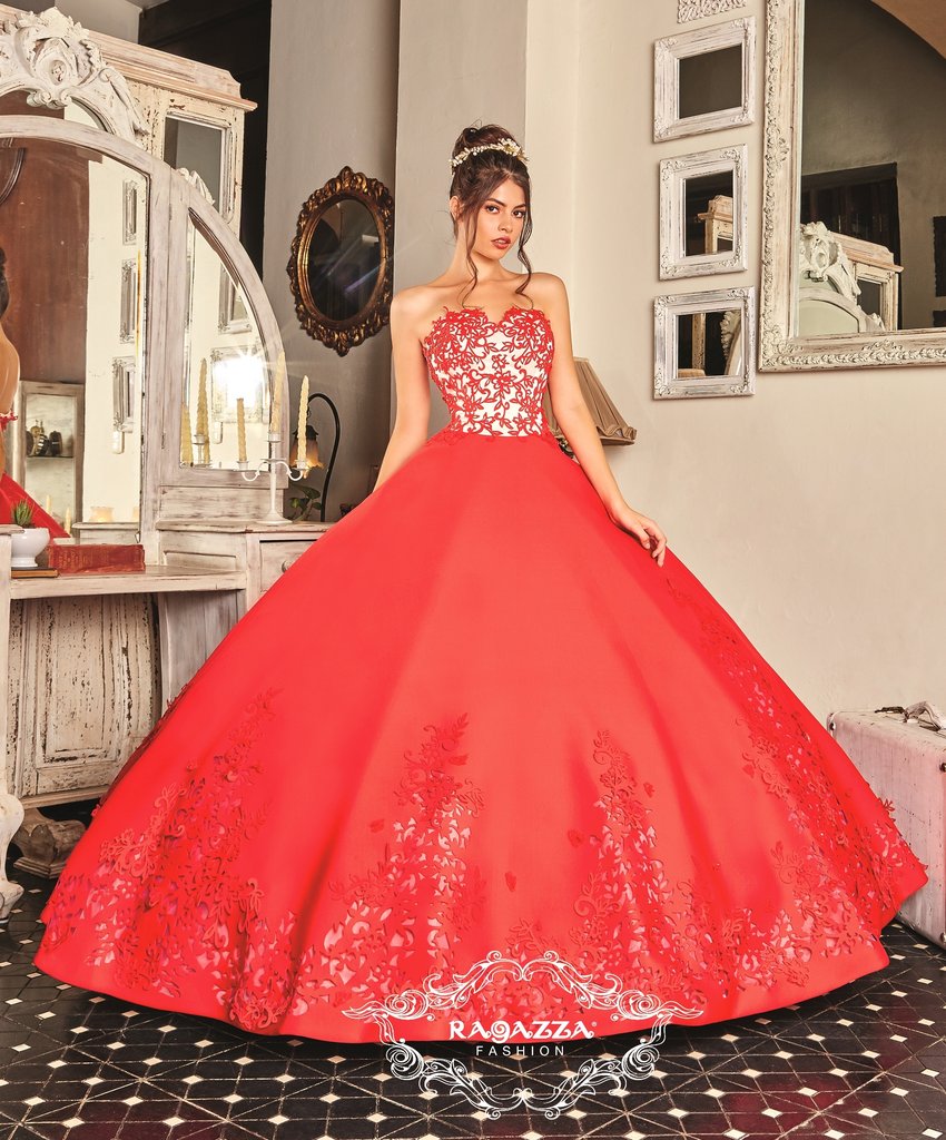 Red Dress for Sweet 15 Strapless Sweet 15 Dress QuinceDresses