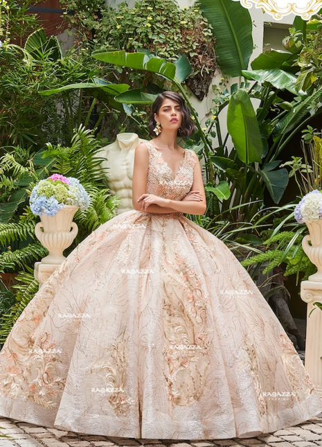 FLORAL PRINT V-NECK QUINCEANERA DRESS BY RAGAZZA FASHION DV32-532